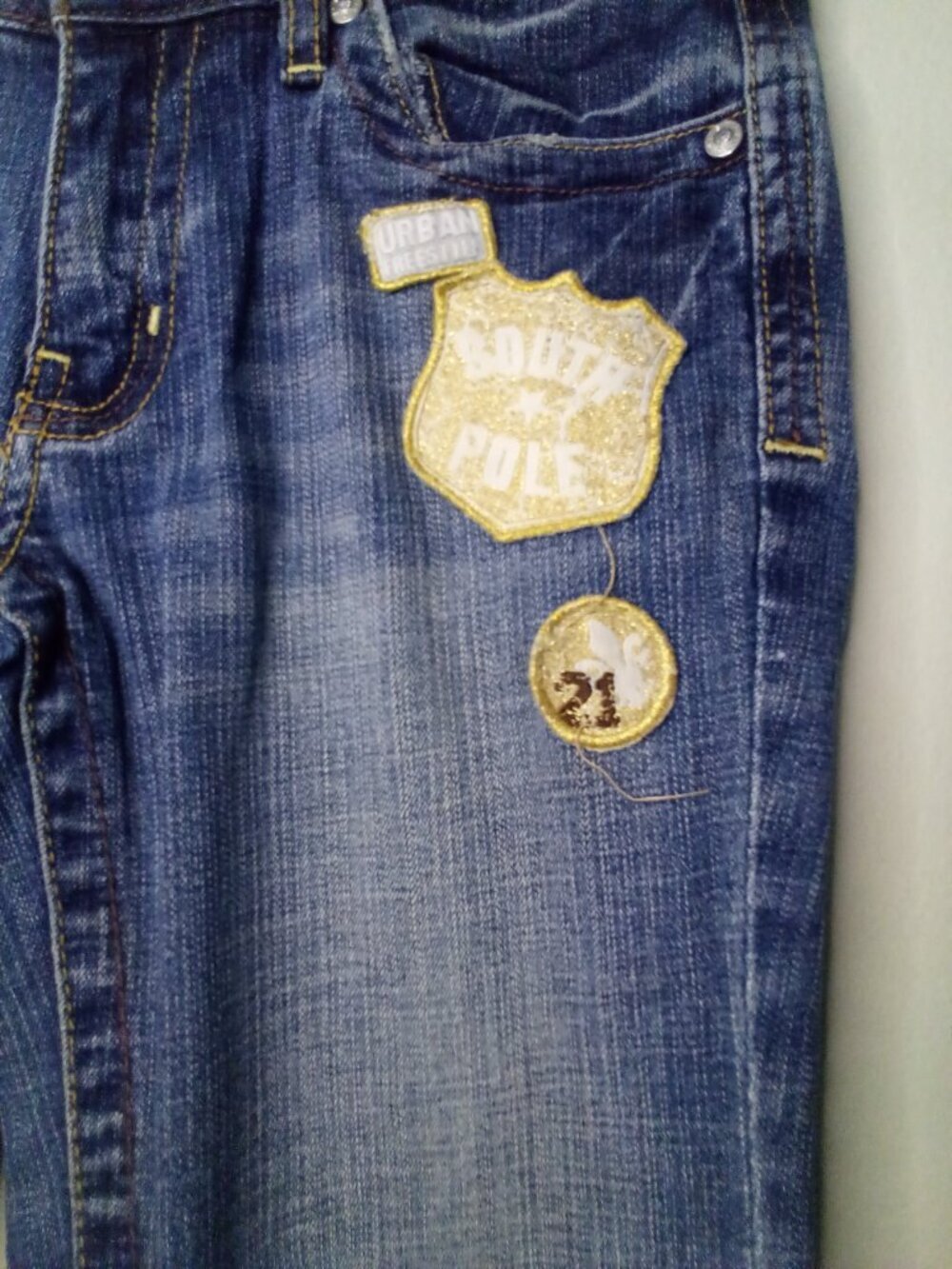 Southpole Jeans Women Juniors 5 Bootcut Y2K Patches Embellished Blue - Picture 9 of 16